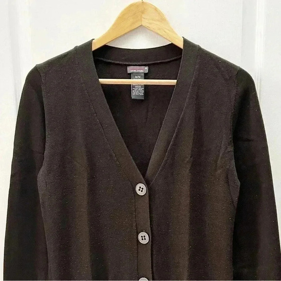 Devoted  Cardigan Sweater Button Front V Neck Pockets Chocolate Brown Medium - Picture 5 of 15